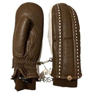 Aris Brown Soften Leather Insulated Ski Mittens Womens Medium Knit Cuff Hook